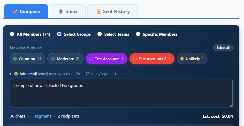 Choose who to message with live cost shown